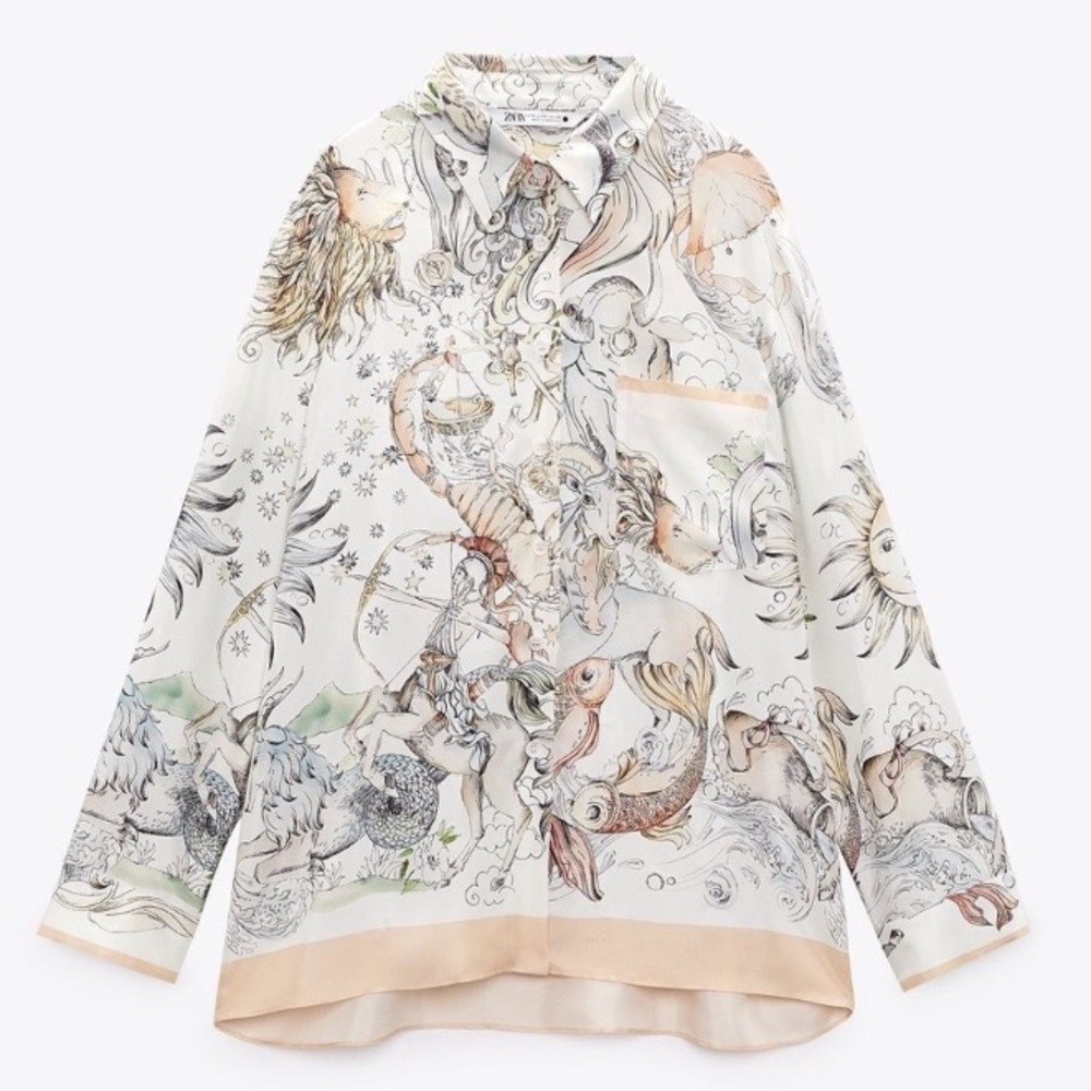 ZARA Celestial Zodiac Print Button Down Shirt Blouse